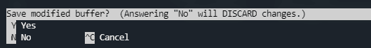 After pressing CTRL+X we press Y to save changes