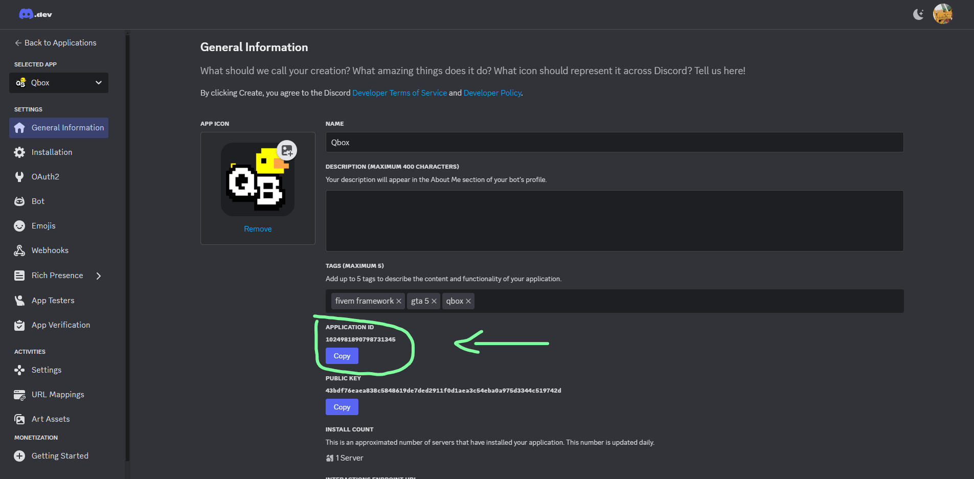 Copy the Application ID